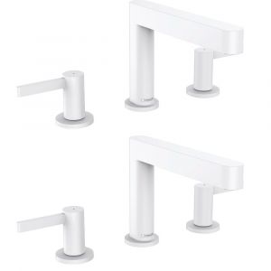 Image de Hansgrohe Lot de deux mélangeur lavabo 3 trous 110, bonde Push-Open blanc mat Finoris