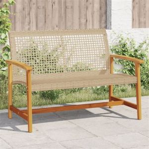 VidaXL Banc de jardin beige 112 cm résine tressée et bois d'acacia