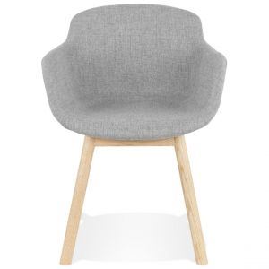 Chaise avec accoudoirs 'LAMBIC' en tissu gris clair et pieds en bois naturel