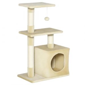 Pawhut Arbre à chat hauteur 815 cm - avec poteaux en sisal 2 plate-forme niche balle - tissu peluche - beige
