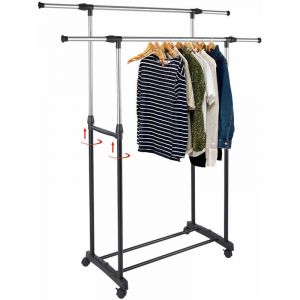 Philips lighting Bakaji - Porte-v&ecirc;tements double en acier avec roulettes Tiges t&eacute;lescopiques r&eacute;glables en pu