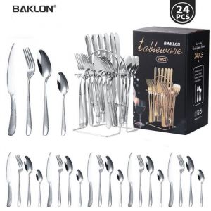 Ensemble de couverts inox 24 PCS,Comprend des couteaux/fourchettes/cuill&egrave;res - Argent