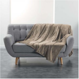 Plaid flanelle 180 x 220 cm Flanoux taupe