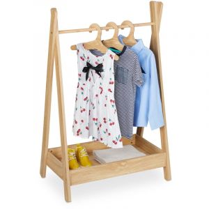 Relaxdays Penderie pour la Chambre de Votre Enfant, Tringle spacieuse, 3 cintres, HxLxP : 98,5 x 62 x 40 cm, Nature