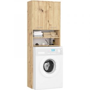 Meuble pour machine à laver FIN Chêne Artisan 64 cm 2 portes façade Chêne Artisan niche 4 étagères 64x30x180 cm