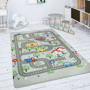 Image de Paco Home - Tapis Chambre Enfant Tapis De Jeux Tapis Bébé Tapis De Jeux Tapis Routes Gris 120x160 cm