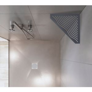 Etagère de douche en acier inox gris ardoise 37,1 x 26,45 cm x 3 mm - Pentagone design Aqua - fixation sans perçage