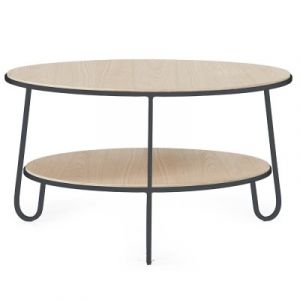 Table basse - EUGENIE Ø70 Gris ardoise MDF plaqué chêne, Structure acier laqué Diam 70cm x H 40cm, Plateau bas Diam 62cm