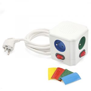 Image de Fishtec - Cube Multiprise Couleur - Interrupteur pour Chaque Sortie + Stickers - Normes nf