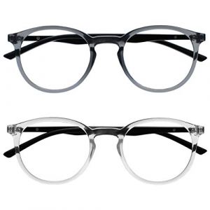 OPULIZE Met Lunettes de Lecture Pack de 2 Montures Rondes et Mincess Charnières à Ressort Anti-Rayures Gris Transparente Hommes Femmes RR60-7C +2.50