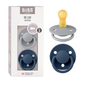 BIBS Sucettes De Lux dès 6 mois latex Cloud/Steel Blue, lot de 2