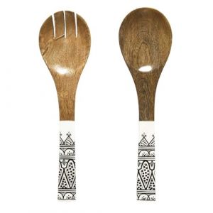 HOME DECO FACTORY, KA0573, Couvert à Salade en Bois de manguier, Design élégant et Durable, idéal pour Tous Vos Repas, Facile à Nettoyer, Taille Unique, Couleur Marron et Noir