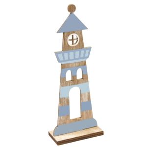 Ruedelafete Petit Phare en bois d&eacute;cor&eacute; bleu 14cm