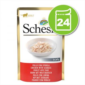 Schesir 24x85g en gelée thon, poulet & crevette en gelée - Pâtée pour chat