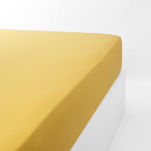 Linandelle Drap housse coton jersey extensible DOUCEUR - Jaune or - 180x200 cm