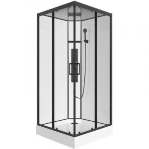 Cabine de douche hydromassante carr&eacute;e - Noir mat et blanc - L90 x l90 x H215 cm - TANITO