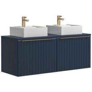 Meuble de salle de bain suspendu double vasque strié bleu - 120 cm - JOSEPHA