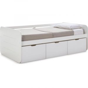 Homifab - Lit banquette enfant 90x190 cm en bois blanc avec tiroirs de rangement - Lio