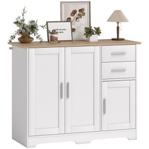 Homcom Buffet - 2 tiroirs, 3 portes et étagère réglable - panneau de particules et MDF - 100x40x78cm - blanc et bois naturel