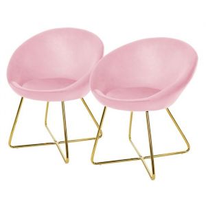 Image de Ml-design - Lot de 2 Chaises de Salle à Manger en Velours, Rose, avec Dossier Rond, Assise Rembourrée, Pieds en Métal Doré, Chaise de Maquillage,