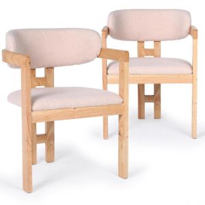 Lot de 2 chaises design Oregon Bois clair et Tissu bouclette Beige