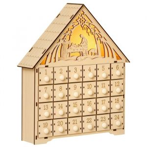 Homcom Calendrier de lAvent à remplir - 24 tiroirs et 5 lumières LED - en bois - 266x6x30cm - bois naturel