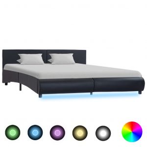 VidaXL Cadre de lit avec LED 180 x 200 cm Noir Similicuir