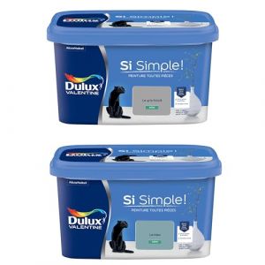 Dulux Valentine Peinture Si Simple Peinture Intérieure Toutes Pièces Satin - Peinture Murs et Plafonds, Portes et Plinthes - Lot de 2 - Couleurs : Le Gris Foncé & Le Bleu 2,5 L
