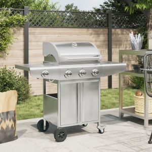 VidaXL Barbecue gril &agrave; gaz avec 4 br&ucirc;leurs argent&eacute; acier inoxydable, grill ext&eacute;rieur, cuisine ext&eacute;rieure,, barbecue, barbecue avec rangement