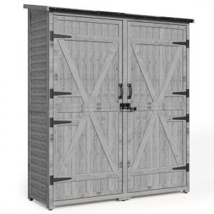 Abri de Jardin en Bois Bealife Armoire Ext&eacute;rieur avec 2 Portes et &Eacute;tag&egrave;res pour Terrasse Balcon Gris 140&times;50x162cm