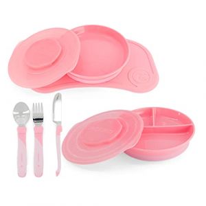 Image de Twistshake Mealtime Tableware Kit - 1x Napperon, 1x Assiette, 1x Assiette avec S&eacute;parateurs, 3x Couverts, 6 Mois et +, Fille