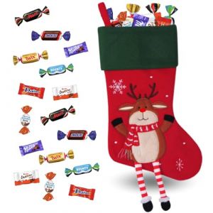 Image de Chaussette de Noël XXL garnie de 100 bonbons au chocolat Kinder Daim Milka & Célébrations Idéal pour suspendre à la cheminée