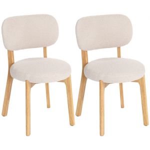Homcom Lot de 2 chaises de salle &agrave; manger - rembourr&eacute; - pieds en bois d'h&eacute;v&eacute;a - tissu effet laine boucl&eacute;e - 46,5x52x80cm - cr&egrave;me