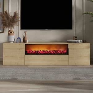 Concept-Usine Pyro meuble tv avec cheminée led 180cm aspect bois