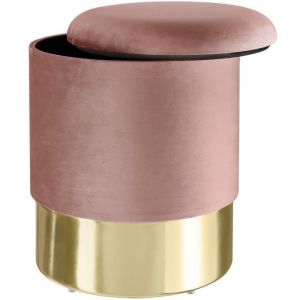 Image de TecTake Pouf Coffre de rangement rond en Velours 36 cm x 44,5 cm, 300 kg poids supporté - Rose
