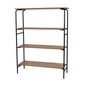 MEUBLE DE RANGEMENT MEUBLE D'ENTRÉE CONSOLE D'ENTRÉE BIBLIOTHEQUE 4 NIVEAUX AVEC STRUCTURE EN METAL NOIR 105X37XH140,5CM