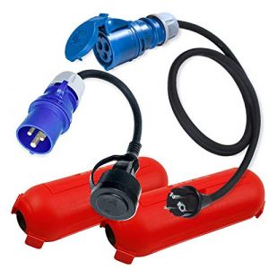 IntuiFlex Câble Adaptateur Prise Camping Set 1,5/0,3m - Boitier de Protection Rouge - Accessoires de Camping - pour Bateau Camping-Car Caravane - Câble H07RN-F 3 x 2,5 mm² 230 V 16 A IP44 Schuko