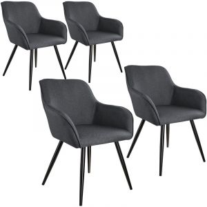 Image de TecTake 4 Chaises Marilyn aspect lin noir - gris foncé-noir