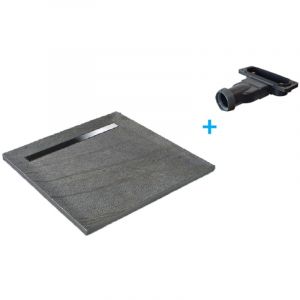 Receveur 90 x 90 cm HD en pierre naturelle 904 avec caniveau excentr&eacute;