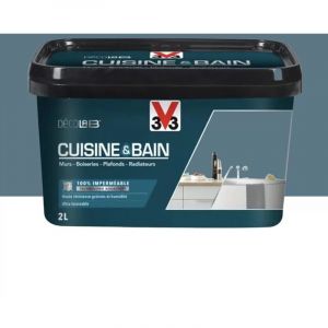 V33 Peinture 100% imperméable Cuisine & bain DécoLAB Bleu Profond 2 l