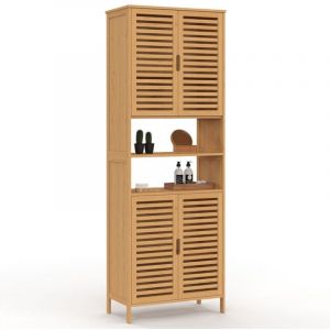 Idmarket Meuble armoire colonne salle de bain bambou BEA 4 portes et 2 niches