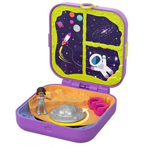 Mattel Polly Pocket Coffret Secret Shani Dans L'espace avec Mini-figurine, 3 Surprises, Accessoires et autocollants, Jouet Enfant, Édition 2019, Gdl84