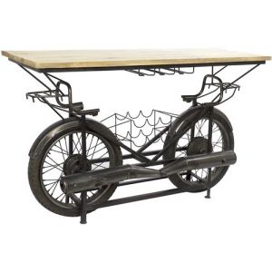 Pegane Table porte bouteille moto en metal avec 1 etageres - Largeur 155 x Hauteur 96,5 x Profondeur 56,5cm -