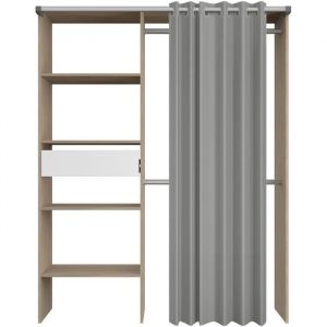 Parisot Dressing avec rideau - GARY - Décor Chene - 143,5 x 47,9 x 201,9 cm