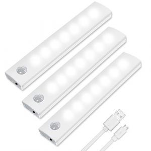 Lampe de Placard - VICLOON - 3Pcs - LED Rechargeable USB - Détecteur de Mouvement - Aimantée