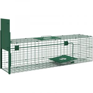 Outsunny Pi&egrave;ge de capture pour petits animaux type lapin rat - entr&eacute;e, poign&eacute;e - dim. 100L x 25l x 28H cm - acier vert