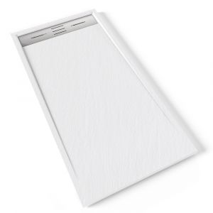 HIEMAL INOX Receveur de douche 70 x 140 cm résine Blanc aspect ardoise + bonde inox incluse - Salle de bain