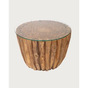 Woddle - Table Basse en Bois Massif avec Plateau en Verre