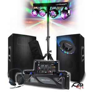 Bm sonic Pack sono complet 3200W Ampli 2000W Enceintes 2x600W Table de mixage Portique 4 lumières Xperformer LED OVNI
