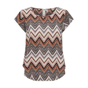Only Onlvic S/S Top Noos Ptm T-Shirt, Cloud Dancer/AOP: Arabian Zigzag, 36 Femme